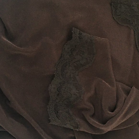 Citiknits 3/4 Sleeve Lace Trim V-neck Top Brown 1X - Picture 4 of 5